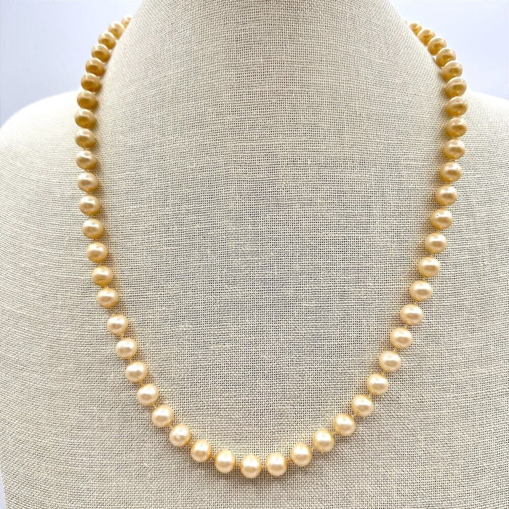 Vintage 90s Golden Faux Pearl Necklace Strand Champagne Color Gold Tone Jewelry
